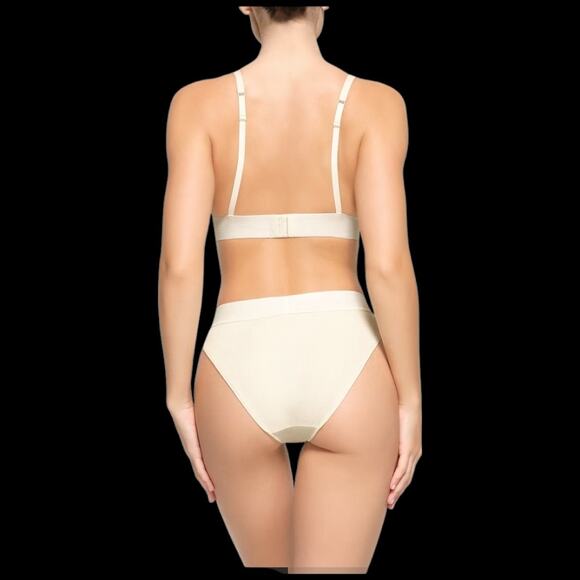 EUC SKIMS Cotton Ribbed Plunge Bralette in Bone Size Large - Picture 4 of 12